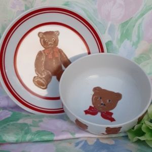 Steiff bear vintage cereal bowl and plate set